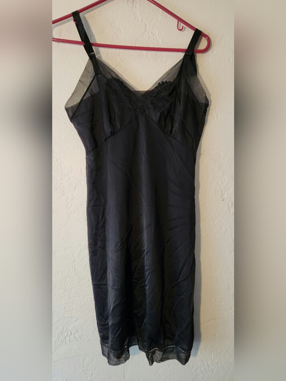 Vintage Kayser Women's Size 34 Small Black Lace-Trim Slip Dress Intimates